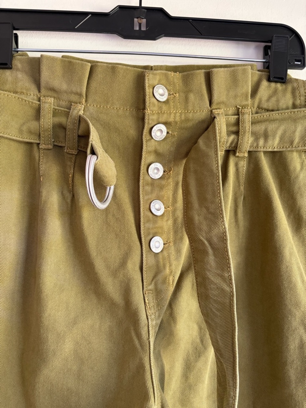 Free People Cindy Moss Green Paperbag Waist Denim Shorts Size 8 - Picture 3 of 6